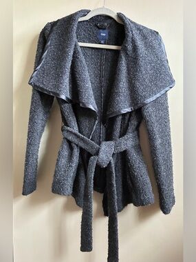 GAP Charcoal Gray Draped Belted Cardigan Jacket